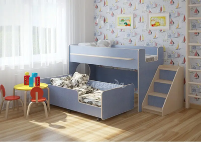 Кровать горище Легенда выкатная 23-4 Design Service с игровым пространством и лестницей-стеллажем 1800х800/1600х800 (DS-23...4)