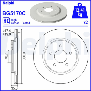 DELPHI FORD USA Диск гальмівний задній MUSTANG купе 3.7 Delphi (BG5170C)