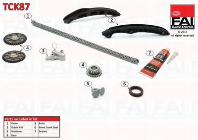 FAI VW К-кт ланцюга ГРМ ( ланцюг+2 шт. направляючі натягувач+3 шестерні+герметик+сальник+болти ) Golf V, Golf Plus 1.4FSI FAI Auto Parts (TCK87)