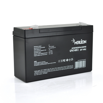 Акумуляторна мультигелевая батарея MERLION AGM GP614F2 6 V 14Ah (150x50x95(100) ) White/Black