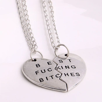Красивые парные кулоны для лучших подруг Best Fucking Bitches подвеска разделяемая на 2 елемента 28014