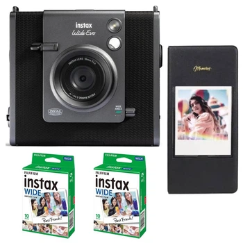 Набір Фотокамера миттєвого друку + Принтер 2-в-1 Fujifilm INSTAX Wide EVO Black (2-in-1 Instant Film Camera and Printer) / Картриджі на 20 фото / Чорний фотоальбом на 64 фото
