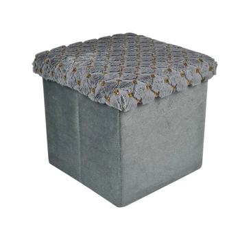 Складана тумба-пуф Stenson Golden Dots 35×35×33 см, сірий із золотим декором, фланелева оббивка, знімна кришка, каркас МДФ, наповнювач ППУ (R33444)