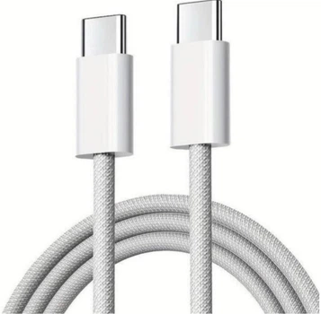 Кабель швидкого заряджання для Apple iPhone 15/15 Plus/15 Pro Max , iPhone 16/16 Plus/16 Pro Max, Samsung, Huawei, Xiaomi, Meizu, Vivo, Oppo Швидка зарядка Type-C to Type-C (USB-C - USB-C) 60W 1.5м Woven White
