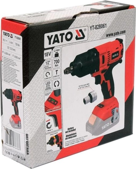 Гайковерт ударний акумулятобезщітковий YATO квад. 1/2" 700 Нм Li-Ion 18 В 3 Агод без акумулятора YT-828061 (5906083076787)