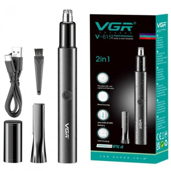 Триммер для носа и ушей и окантовки аккумуляторный VGR V-615 2в1 Professional IPX4 300 mAh