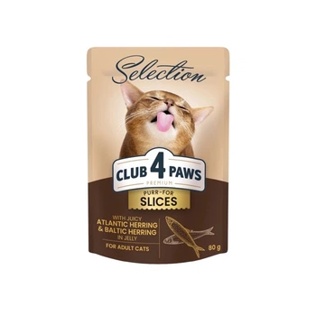 Вологий корм для котів Club 4 Paws Selection з оселедцем та салакою в желе 80 г B5631101