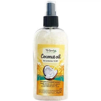 Масло кокосовое и жожоба для ухода за телом и интенсивного загара UVB/UVA SPF 15. Классическое. 200 мл. Top Beauty