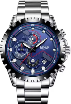 Наручний чоловічий годинник LIGE 9821 кварцовий silver-blue