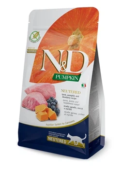 Беззерновой сухой корм Farmina N&D Pumpkin Cat Lamb & Blueberry Neutered для стерилизованных кошек с ягненком, тыквой и черникой, 1.5 кг