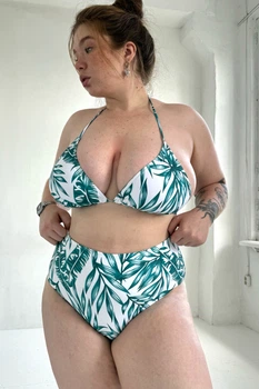 Купальник тройка комбинезон plus size 3XL Принт листья