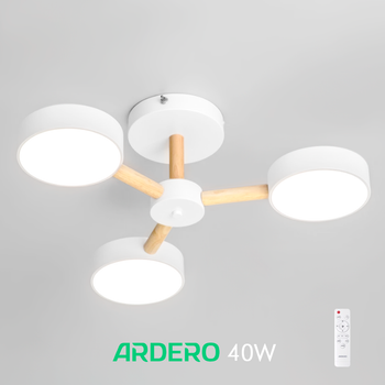 Люстра AL6193 ARD SCANDY 40Вт LED белая с деревом Ardero 3000-6500К 3200Lm светодиодная с пультом Ø580х160мм