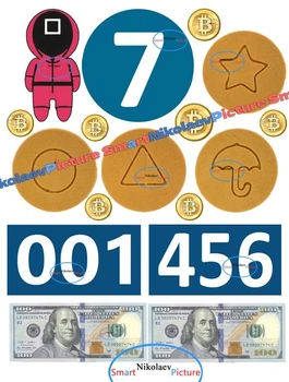 Сахарна їстівна картинка гра в кальмара, гра почалась Ø6-8см, вис.8см на торт (SNP - 00955В)