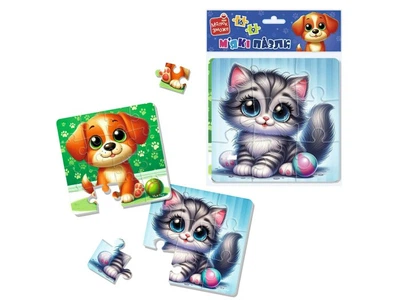 Пазлы мягкие Котик и собачка, Vladi Toys, 2 пазлы 9 и 16 эл., VT1102-37