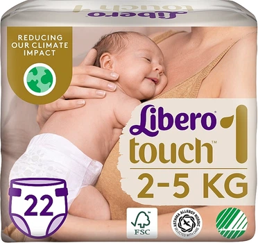 Дышащие детские подгузники Touch 1 (2-5 кг), 22 шт - Libero 22шт (961921-31022759)