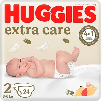 Підгузники Extra Care, розмір 2 (3-6 кг), 24 шт. - Huggies 24шт (1240986-31155815)