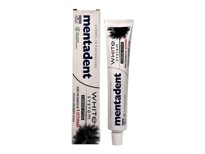 Зубная паста для отбеливания Mentadent с активированным углем e dentifricio white system carbone attivo, 75 мл
