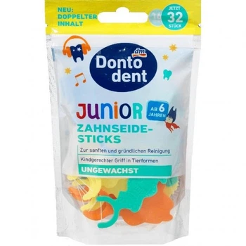 Дитячі флоси Dontodent Junior 32 шт, зубна нитка, флосери