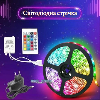 Самоклеюча світлодіодна rgb led стрічка з пультом і блоком живлення для підсвічування Grant