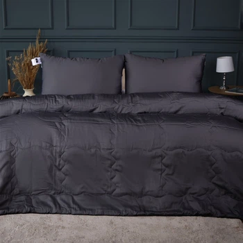 Набір MirSon №3005 Line Satin Premium Ковдра літня Сімейна 143x210 см 0240 Iron Grey Creamy Шовк + дві наволочки 50х70 см (2200010983920)