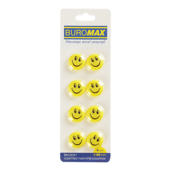Магніти BUROMAX 8шт. 2см 0031 Смайлик (24) /BM.0031/