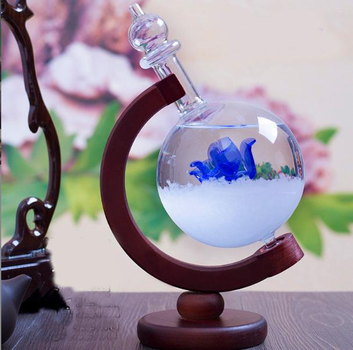 Барометр Штормгласс Глобус большой с Розой 22х15 см Storm glass на деревянной подставке