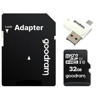 Карта памяти MicroSDHC 32GB UHS-I Class 10 Goodram + SD-adapter + OTG Card reader (M1A4-0320R12)