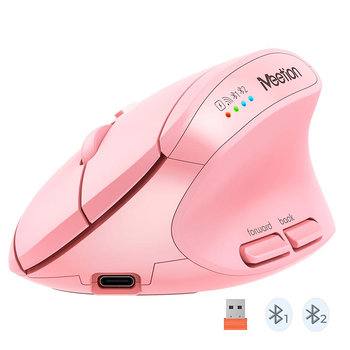 Беспроводная вертикальная мышь Meetion BTM008 с Bluetooth и 2.4G, эргономика 57°, аккумулятор до 400 часов Pink