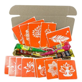 Набор цветной хны с трафаретами для био-тату №4 color-henna-set-04