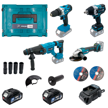 Аккумуляторный набор инструментов PROFI-TEC Combo Set 4/4 POWERLine : с АКБ 2шт-20V 4.0Ач+ЗП SDRT_5007060