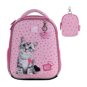 Рюкзак школьный каркасный ортопедический для первоклассника Kite Education Studio Pets, для девочек, розовый (SP25-555S-1)