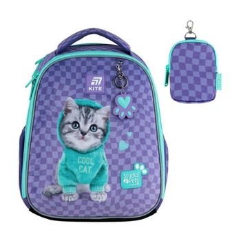 Рюкзак шкільний каркасний ортопедичний для першокласника Kite Education Studio Pets, для дівчаток, фіолетовий (SP25-555S-2)