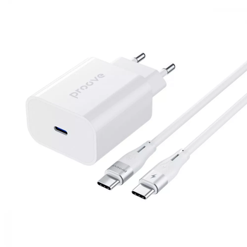 Сетевое зарядное устройство Proove Rapid 30W (Type-C) + Cable Type-C to Type-C, White