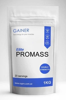 Гейнер для набору м'язової маси Elite Promass Гадяч із вітамінами на 20 порцій 1 кг Без смаку (33-126-geiner-elite-promass-1kg)