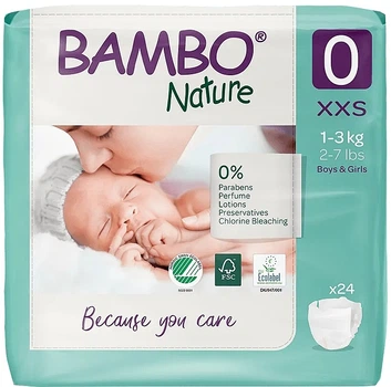 Підгузки, розмір 0 XXS, 1-3 кг, 24 шт. - Bambo Nature 24шт (1249041-31101240)