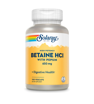 Бетаїн + пепсин Solaray High Potency Betain HCl with Pepsin 650mg 100 vcaps (1086-2022-10-1029)
