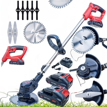 Беспроводной триммер с 2 аккумуляторами 24V/2,5Ah Boxer Tools, аккумуляторный триммер-газонокосилка для кустов, газона и травы Красный BX-141-Red