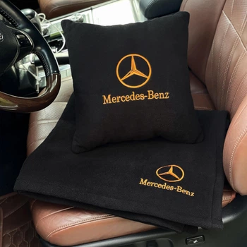 Флісовий набір плед з подушкою Mercedes, чорний з помаранчовою ниткою, AUTO COMFORT