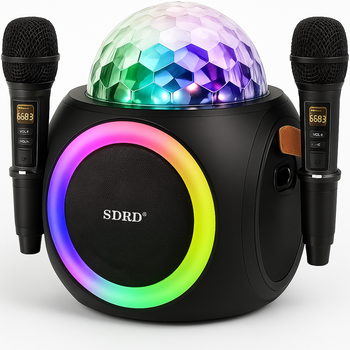 Портативна караоке-система SDRD SD-325 з двома мікрофонами і світловою кулею – ідеальна для вечірок