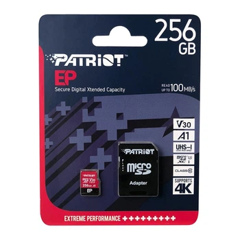 Карта пам'яті 256 GВ Patriot EP Series МicroSDXC UHS-I (U3) Сlass 10 з адаптером чорний з червоним (RZN-23103014)