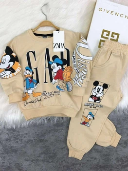 Дитячий костюм для хлопчика (кофта+штаны) ZARA GAP Mickey Mouse 128 см бежевий