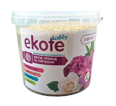 Удобрение Ekote для цветов роз гортензий 6 месяцев 3 кг NPK 15-09-15 Удобрение в гранулах длительного действия