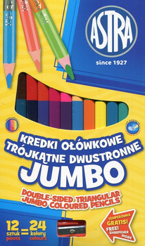 Кольорові олівці Astra Jumbo трикутні двосторонні Jumbo 12 штук 24 кольори (5901137107165)