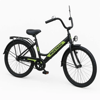 Складной велосипед Mustang Folding 24*2409 (фара) черно салатовый