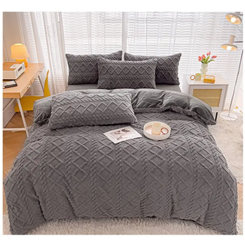 Велюровое постельное белье однотонное Homytex, 200х230 см, 230x250 см, 48x74 см (2 шт) Серый, Евро,