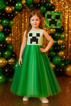 Дитяча святкова сукня by Tanya Klymenko в стилі Minecraft Крипер зелена 110-116