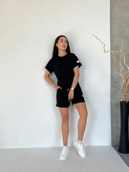 Жіночий літній костюм футболка з шортами Uaclothes 48-52 Чорний (like33098-133121361)