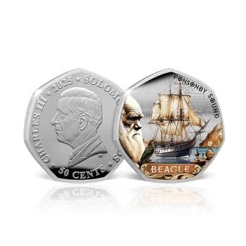 Колекційна пам'ятна монета Coin HMS Beagle Ponsonby Sound Charles Darwin 2025 Silver Plated
