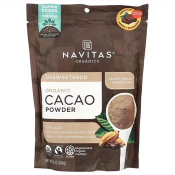 Органический порошок какао, Navitas Organics, несладкий, 454 г