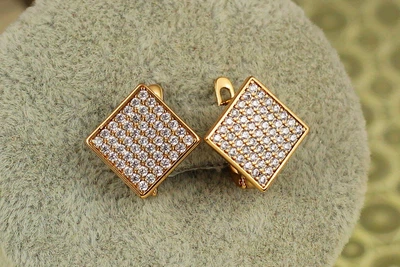 Серьги Xuping Jewelry ромб в камешках 1,5 см золотистые